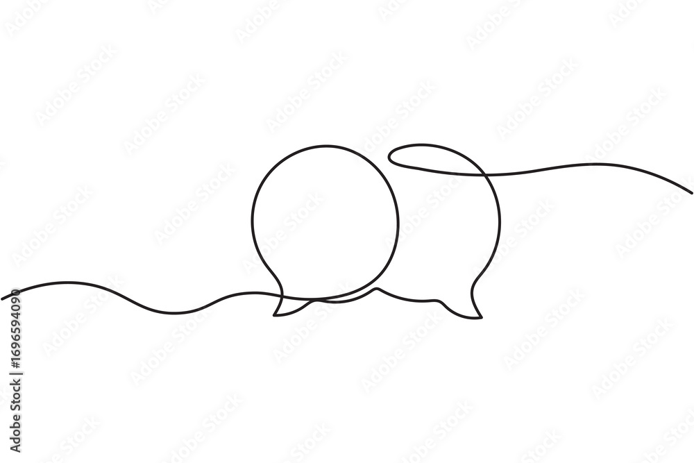 Obraz premium Minimal line art illustration of speech bubbles on white background, perfect for chat, messaging, and communication concepts