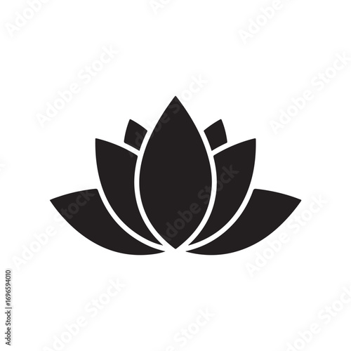 Stylized Black Lotus Flower Design on White Background