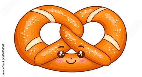 Cute pretzel baked snack food pastry bakery delicious treat cartoon character illustration drawing on transparent background