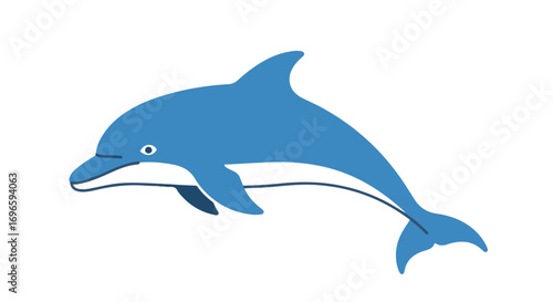 Elegant blue dolphin illustration gracefully gliding through the boundless ocean depths gracefully, isolated against a pristine white backdrop