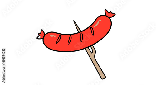 Delicious grilled sausage barbecue food tasty meat cooked pork beef meal cuisine yummy hotdog fork on transparent background