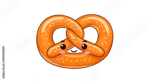 Cute pretzel cartoon food illustration bakery snack baked goods delicious tasty treat sweet pastry kawaii on transparent background