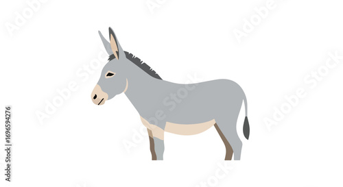 Stylized donkey illustration with minimalist design, presented in neutral gray tones against a stark white background showcasing the animal's form