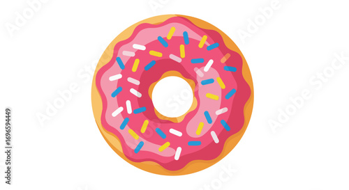 Colorful doughnut with pink frosting and assorted sprinkles isolated on a white background tasty snack representation delicious confectionary product