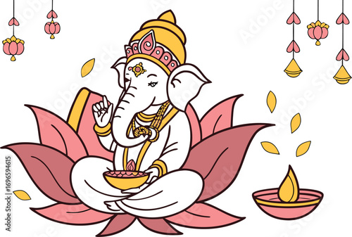 Realistic Lord Ganesha Illustration Artwork. Beautiful Lord Ganesha Creative Illustration Design. Lord Ganesha Festival Realistic Illustration Artwork. Decorative Lord Ganesha Artistic Illustration