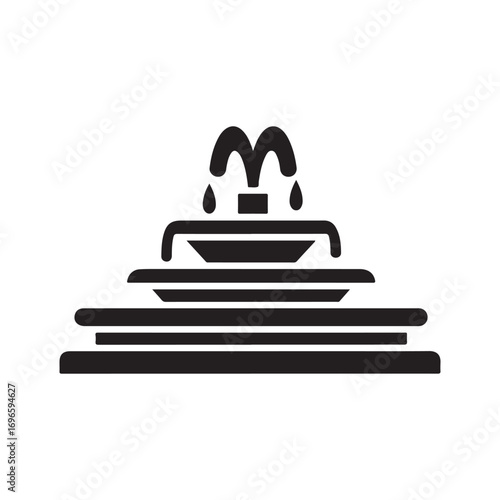 Stylized Tiered Water Fountain Icon with Flowing Elements