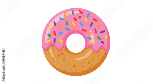 A tempting donut illustration with a delightful pink frosting and vibrant colorful sprinkles creating a joyful and delicious culinary design