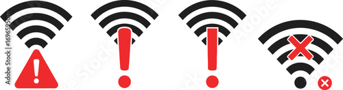 Warning symbols indicating Wi-Fi connection issues and errors