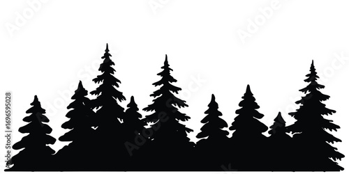 Silhouette of Forest of Christmas fir trees vector icon set illustration isolated on white background. pine tree forest silhouette vector illustration, Fir trees icon set. set of forest trees. vector 