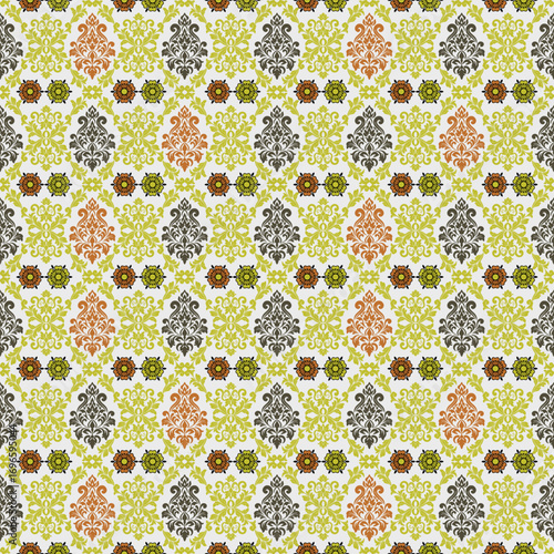 Decoravite seamless pattern green and orange color, Illustration Decoration seamless pattern green and orange for background.