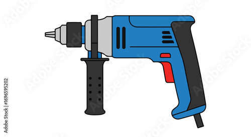 Detailed Illustration of a Power Drill with Auxiliary Handle for Home Improvement Projects