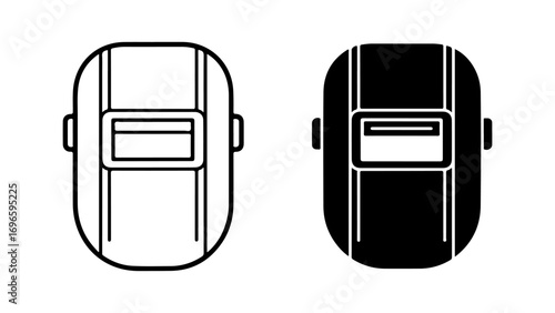 Welding Helmet Safety Icons in Outline and Solid Styles