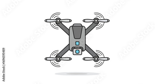 Stylized drone illustration with rotating propellers against a clear backdrop, perfect for technology concepts and recreational applications