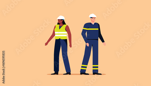 Diverse Workforce Construction Workers in Safety Gear Illustration