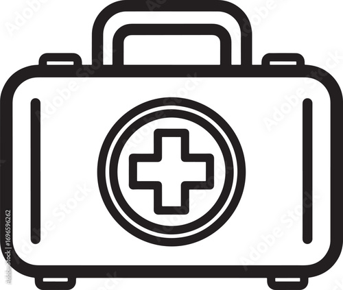 First Aid Kit Symbol Emergency Medical Care Safety and Healthcare Preparedness Line Art