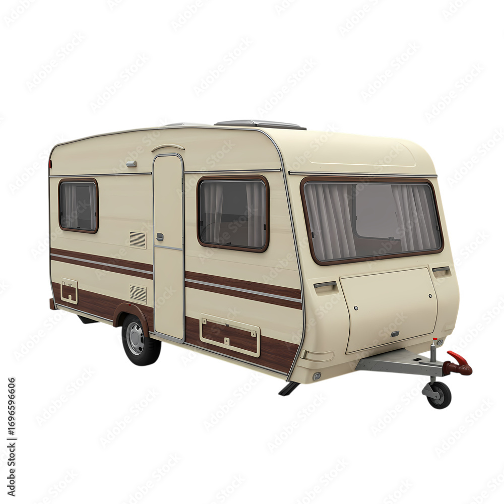 Naklejka premium Vintage Caravan Cream and Brown Retro Camper Trailer isolated on transparent background