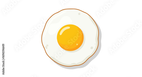 Cartoon Style Fried Egg with a Bright Yellow Yolk Isolated on White Background ready for breakfast or lunch offering dietary protein and energy