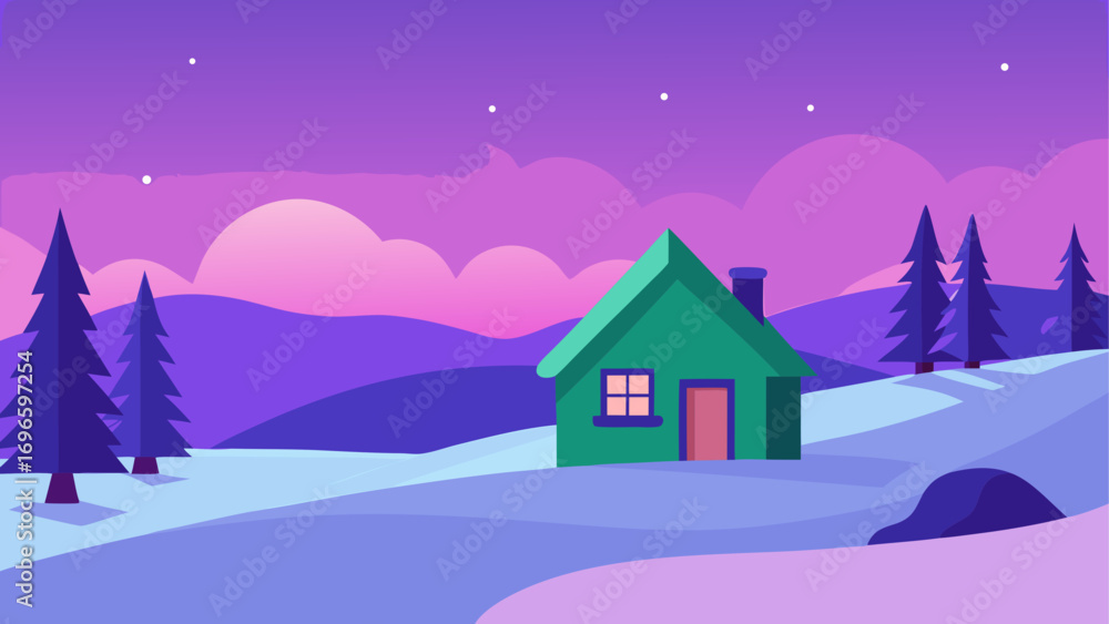 Fototapeta premium A winter landscape with house and trees