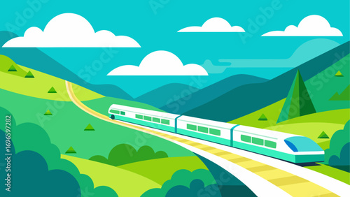 Train running through a scenic landscape