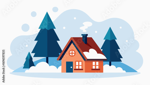 Illustration of a house in winter scene
