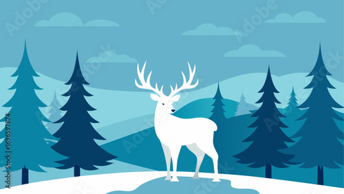 White deer standing in a winter forest