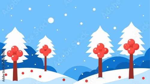 Winter landscape with trees and falling snow
