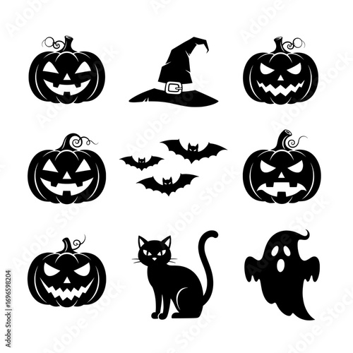halloween pumpkin set, Halloween themed silhouettes on a white background on transparent background