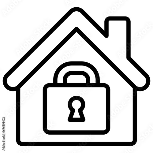 Home Lock Outline Icon Design Vector - House with a padlock, representing security, privacy, and safe property ownership