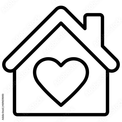 Home Love Outline Icon Design Vector - House with a heart inside, representing family love, cozy living, or emotional attachment to a home