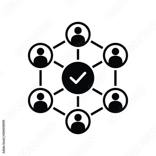 Connected network of people with a central verified checkmark