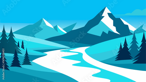 Winter landscape with mountains and trees
