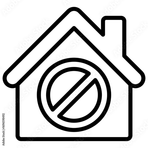 Home Restrict Outline Icon Design Vector - House with a prohibition sign, symbolizing restriction, forbidden property, or no access