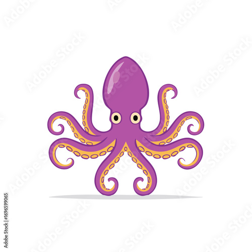 Purple Octopus Illustration with Curling Tentacles, Aquatic Sea Life