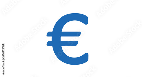 Euro currency symbol in bright blue against a clean white backdrop for financial markets illustration, investments design or european economy
