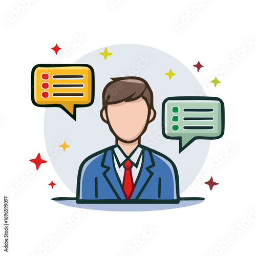 Professional Icon with Speech Bubbles Business Advisor Cartoon Illustration