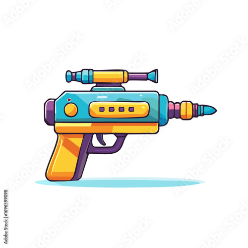 Futuristic Ray Gun Toy Weapon with Sight in Cartoon Style Design