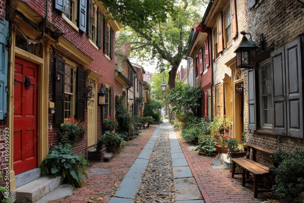 Fototapeta premium Old City Philadelphia. Elfreths Alley: Oldest Residential Street in the United States