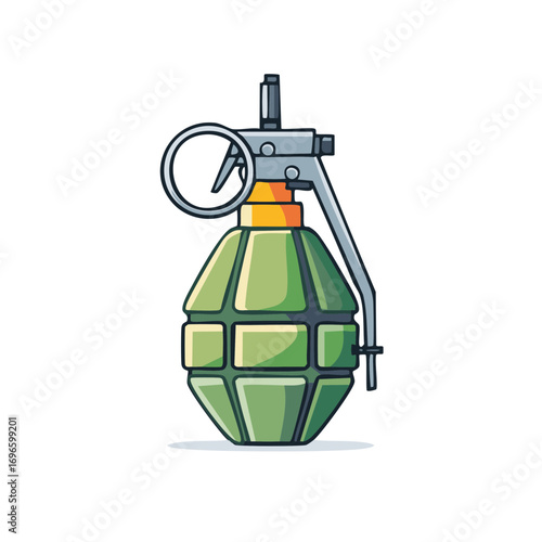 Green fragmentation grenade illustration, armed explosive weapon