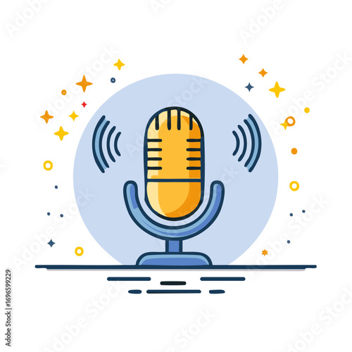 Studio microphone vector illustration broadcasting, podcasting, radio show communication, streaming, social media content, entertainment, audio, voice