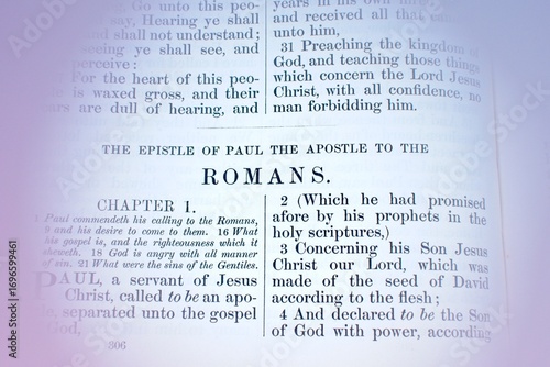 Tableau sur toile The words of the epistle of Paul the apostle to the Romans in the New Testament of the Christian Holy Bible