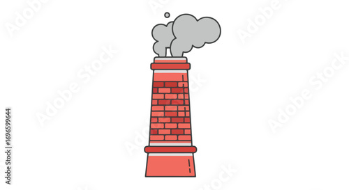 Illustrated brick chimney releasing smoke, representing industrial pollution and environmental concerns against a white backdrop illustrating the