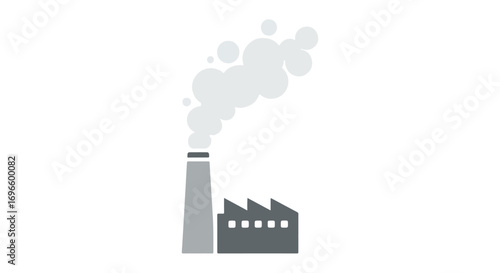 Industrial footprint: Representing pollution through a stylized factory illustration isolated on white background