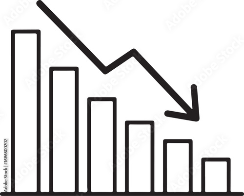 Hand drawn downward trending bar chart with arrow indicating decline