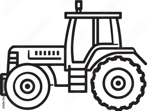 Modern Tractor Powered Equipment Icon in Clean Minimal Agricultural Vector Illustration