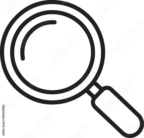 Simple line art icon of a magnifying glass for search and discovery