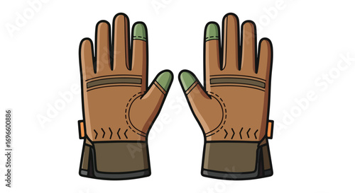 Illustrated durable work gloves with reinforced stitching, ready for heavy-duty tasks and providing optimal hand protection during demanding labor