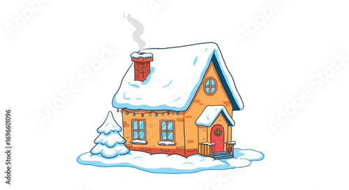 Winter cottage snow scene holiday season christmas house snowy landscape festive illustration art on transparent background