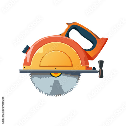 Brightly Colored Circular Saw with Sharp Blade Ready for Cutting Wood