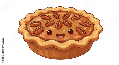 Cute pecan pie dessert food sweet bakery pastry cartoon illustration delicious homemade baked goods on transparent background