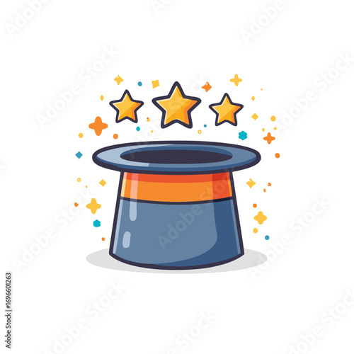 Magician's Hat with Floating Stars and Confetti for Magic or Illusion Performance